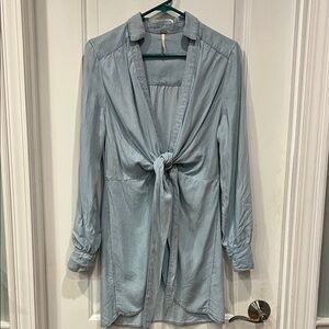 Free People Sky Blue Tie-Front Button Down Shirt